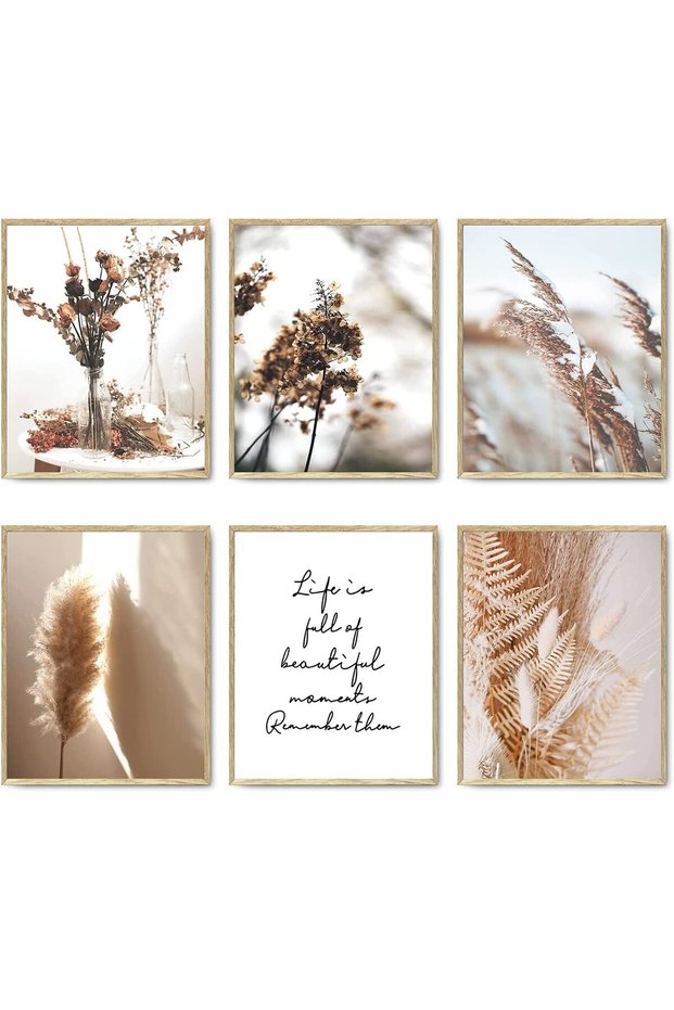 ALAYRA Botanical Wall Art Prints Set of 6 Canvas Art Wall Decor Print Nature Pictures Reed Dried Flower Plant Wall Poster Print Home Decor for Living Room Decor (11"x14" UNFRAMED)30X40 CM