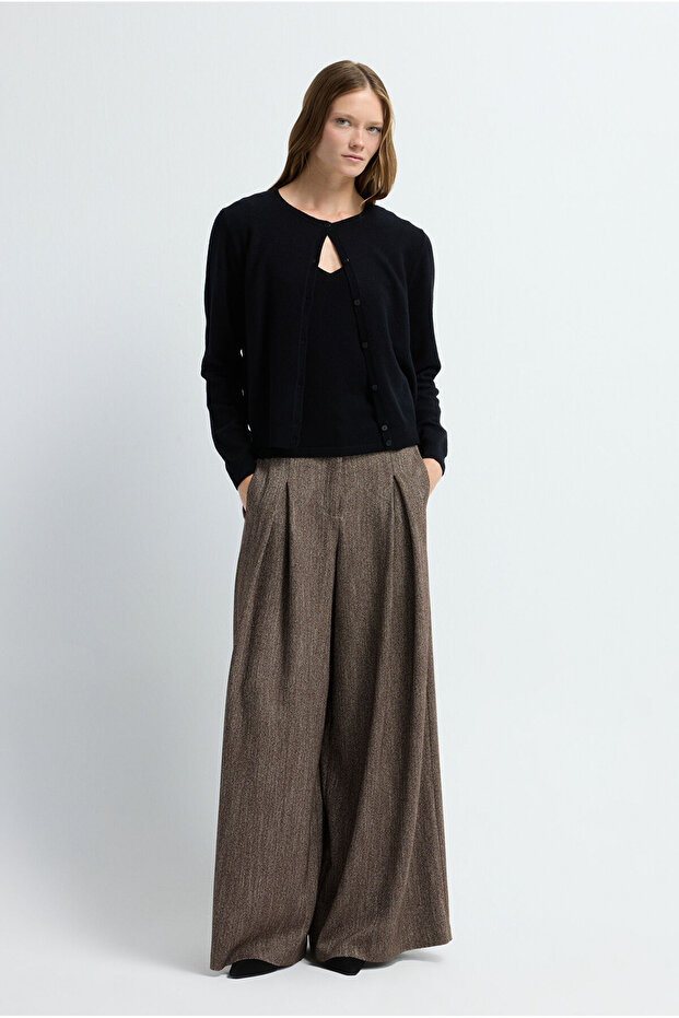 Düğmeli Yün Triko Hırka - 3