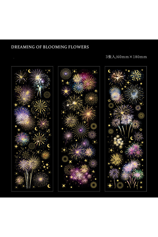 D Journamm 3Pcs Fireworks Theme Stickers PET Material DIY Scrapbooking Collage Stationery Decor Jun.