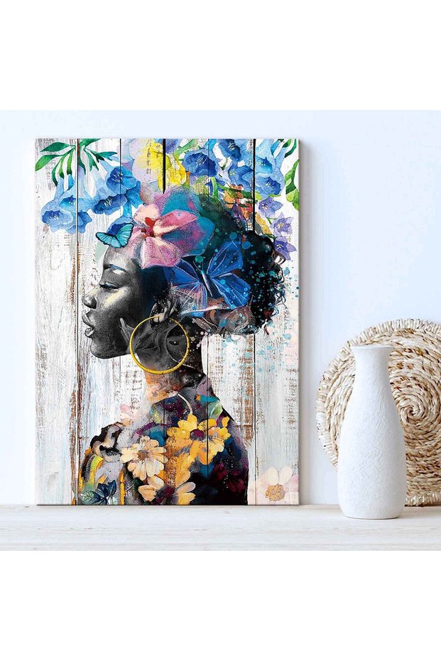 ALAYRA Canvas Wall Art Bathroom Pictures for Wall Blue Wall Decor Living Room Bedroom Kitchen African American Art Wall Decor Butterfly Flower Posters Abstract Paintings for Wall60.96X40.64 CM