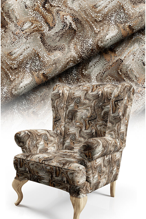 Mosaic Patterned Digital Printed Upholstery Fabric. Soft Keyed Cotton Lined Non-Stretch Fabric
