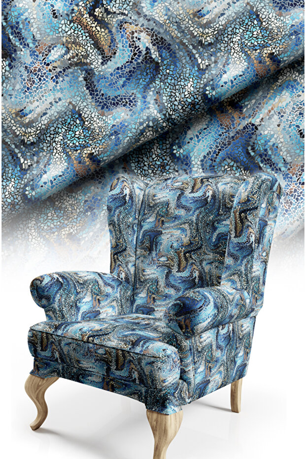 Mosaic Patterned Digital Printed Upholstery Fabric. Soft Keyed Cotton Lined Non-Stretch Fabric