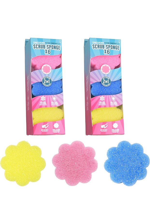 Flower Scrub Sponges Pack of 12 | Dual-Texture Cleaning Sponges with Fun Floral Design for Kitchen a