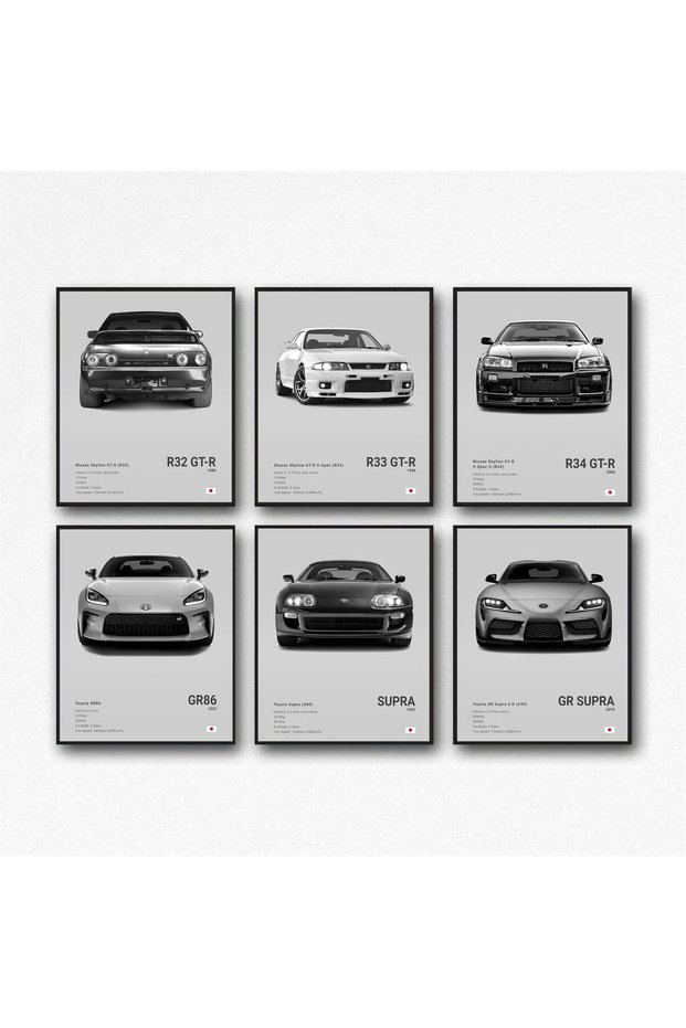 ALAYRA JDM Car Posters For Walls Racing Car Art Posters Japanese Car Wall Art Prints For Boy's Bedroom Living Room Set Of 6,Unframe Style () (Gray)30X40 CM