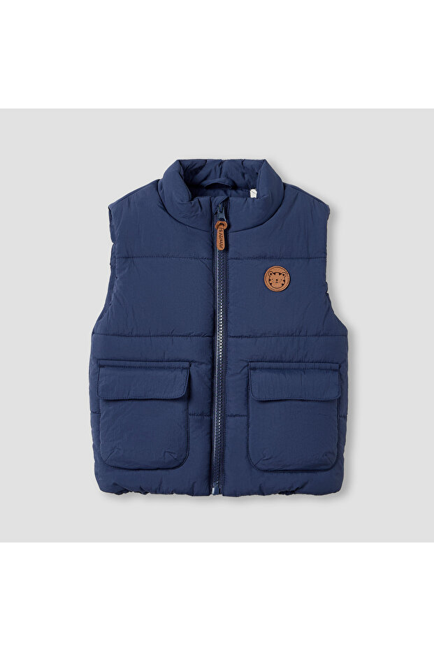 Tiger Applique Gilet with Zip Closure and Pockets