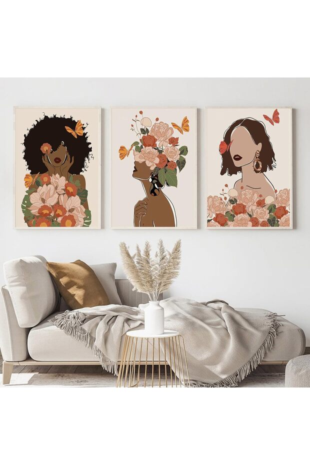 ALAYRA Fashion Woman Canvas Wall Art Poster Nordic Black Skin Boho Wall Art Prints Painting Modern Decorative Picture for Bedroom Living Room Decoration Unframed40.6X30.5 CM