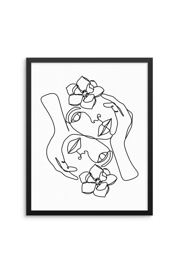 ALAYRA Sincerely, Not Minimalist Line Art Print Abstract Faces with Flowers Wall Poster UNFRAMED Fashion Artwork for Bedroom Living Room Bathroom or Home Office (11"x14" OPTION 4)25.4X25.4 CM