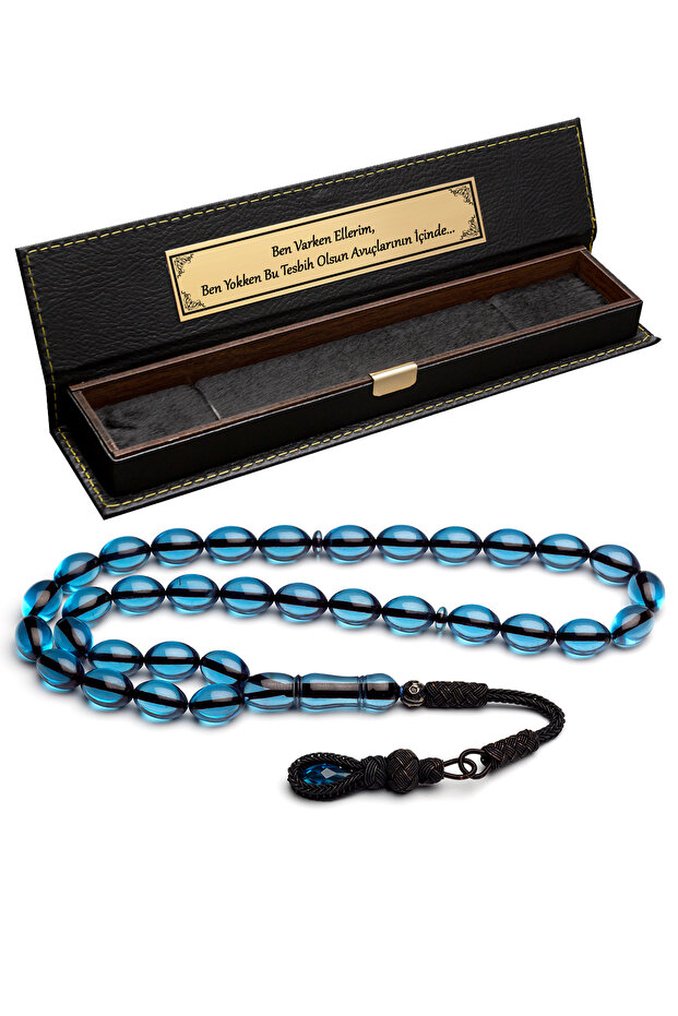 Certified Trabzon Kazaz Tassel-Decorated 8X12Mm Fire Amber Prayer Beads