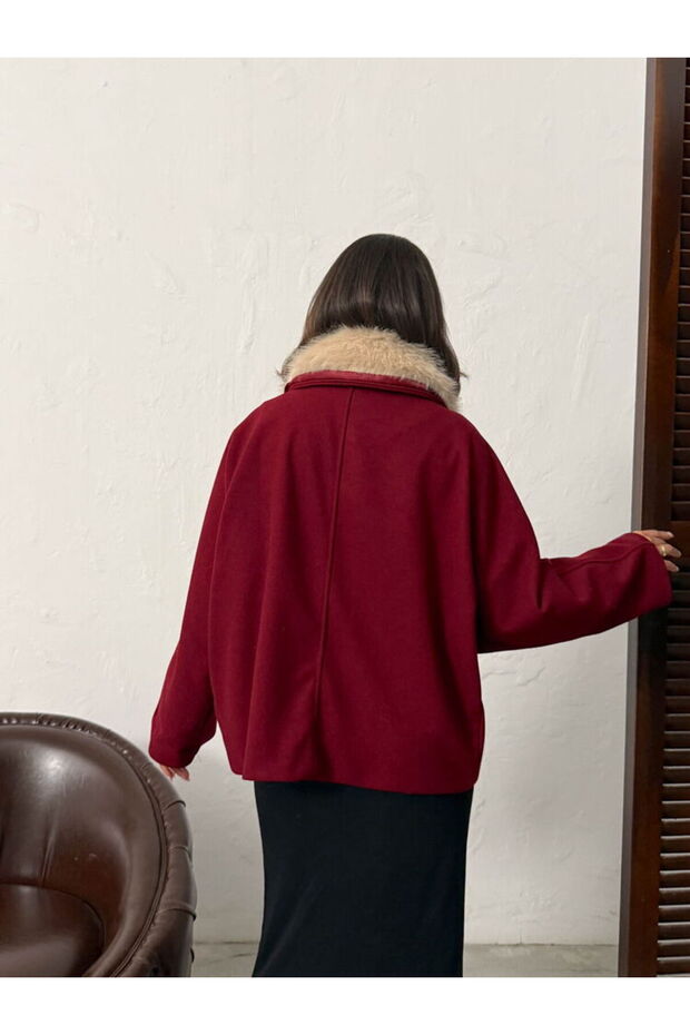 معطف الكشمير بياقة الفرو - 5