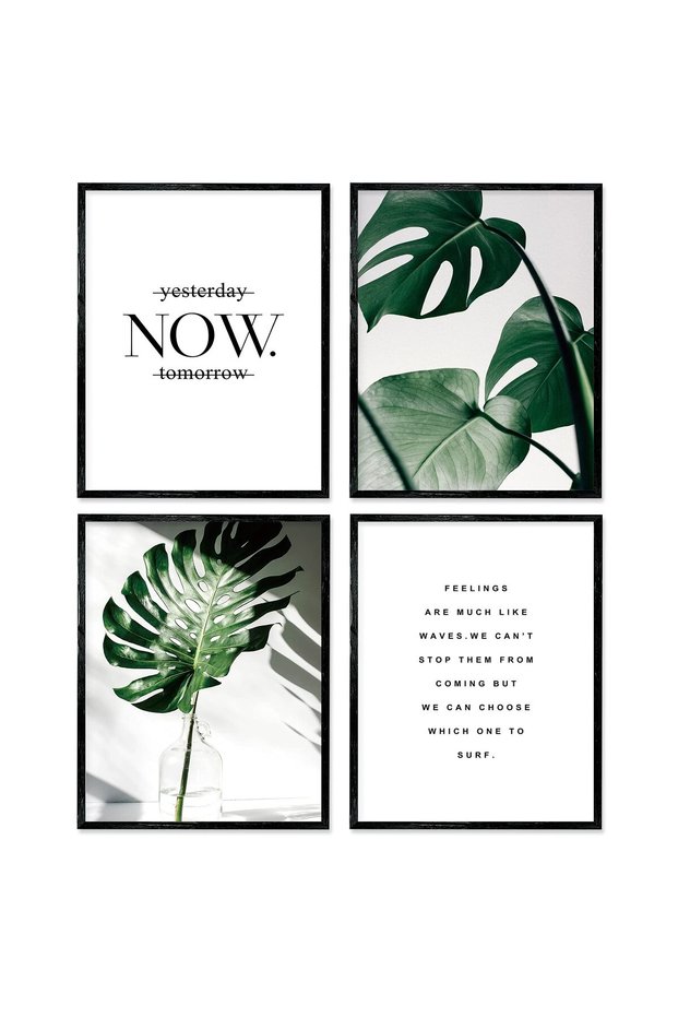 ALAYRA Botanical Prints Poster Wall Decor, Motivational Wall Art Prints Poster, Canvas Prints Unframed Set of 4, Plant Posters Aesthetic for Bedroom (, A/ NOW)30X40 CM