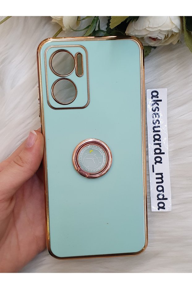 Xiaomi Redmi Note 11 E Compatible Laser Cut Case with Ring Stand Gold Detail