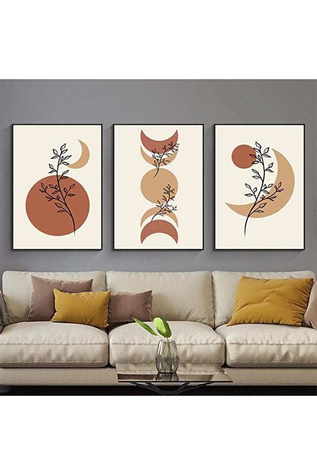 ALAYRA Minimalist Botanical Wall Decor Set of 3 with Outer Frame, 30x40 cm