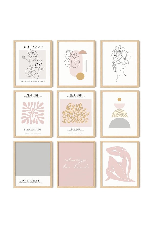 ALAYRA Pink and Grey Matisse Wall Art Prints - Light Pink Posters for Room Aesthetic, Blush Pink and Grey Room Decor, Abstract White Gray Pink Pictures for Teen Girls Dorm Bedroom20X25 CM