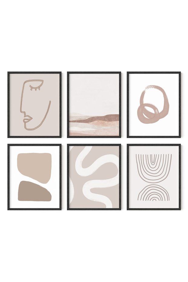 ALAYRA Boho Posters - Set of 6 Aesthetic Posters for Room, Mid Century Modern Poster, Boho Wall Prints, Gallery Wall Art Boho Artwork, Abstract Wall Art Prints, Neutral Art20X25 CM