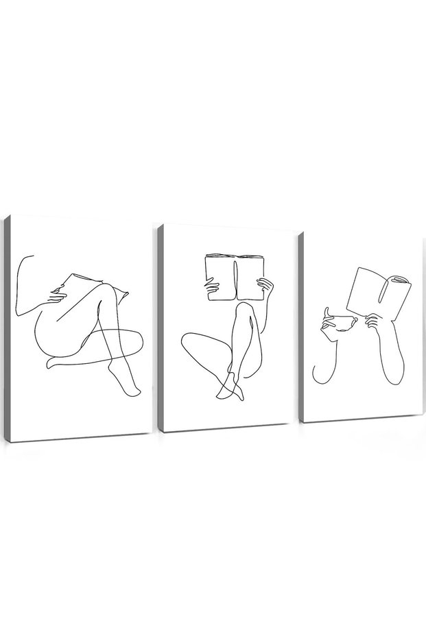 ALAYRA Woman Reading Canvas Wall Art Black and White Pictures Minimalist Line Art Prints Women Silhouette Painting Coffee Cup Poster Reading Room Artwork Minimalist Women40X60 CM