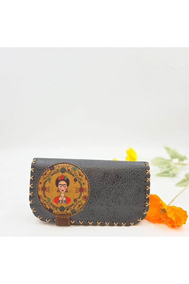 Frida Figured Large Wallet Ethnic Bohemian Retro Vintage Style - Anthracite