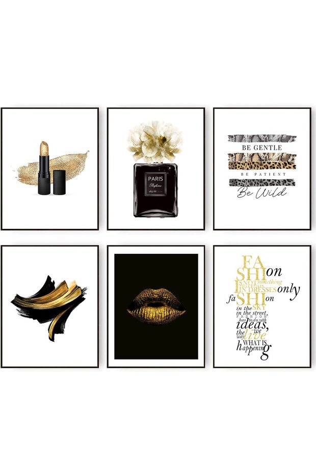 ALAYRA Gorgeous Black and Gold Fashion Art Prints Room Decor Glam Golden Flower Lipstick Perfume Bottle Art Poster Designer Artwork Stylish Quotes & Sayings Home Art Decor30X40 CM