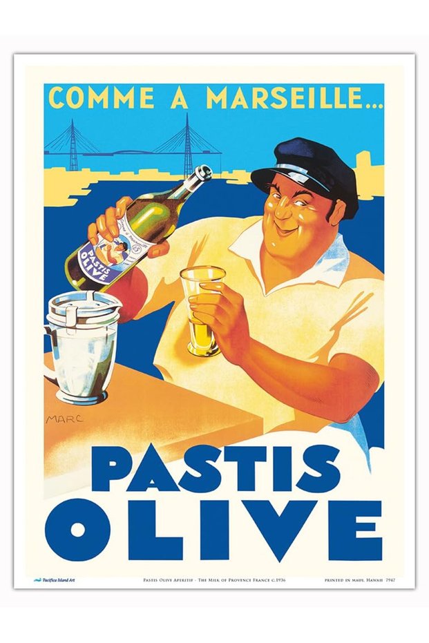 ALAYRA Island Art Pastis Olive Aperitif - The Milk of Provence France - Vintage French Advertising Poster by Marc c.1936 - Master Print 9in x 12in30.5X22.9 CM