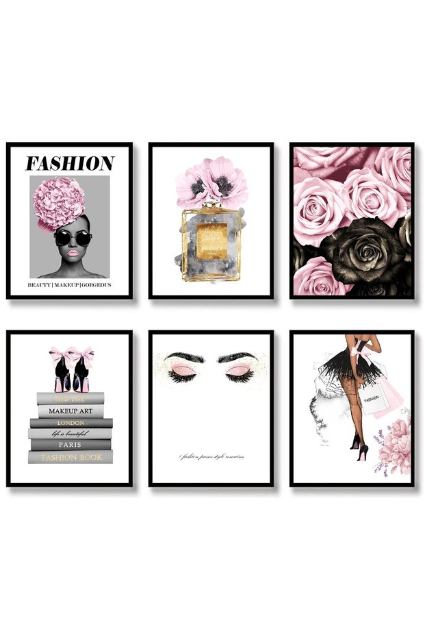 ALAYRA Pink Fashion Canvas Wall Art Prints Trendy Book Stack Canvas Poster Picture Artwork Glam Room Wall Decor Woman Makeup Flowers Perfume Art Print for Bedroom Bathroom30X40 CM