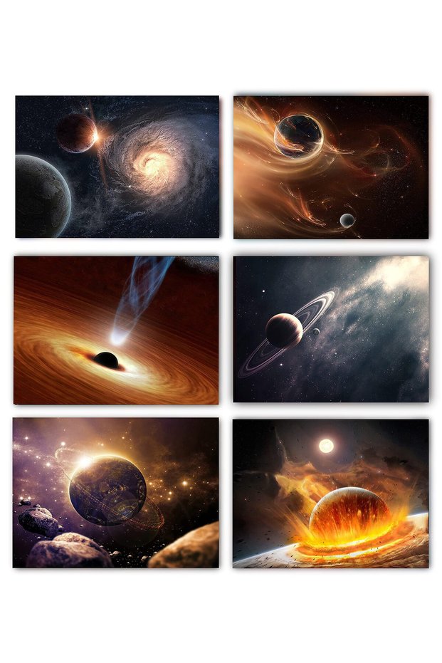 ALAYRA Outer Space Planet Wall Art Painting,for Bedroom, Livingroom, Bathroom Decor ,Posters for Kids, Boys or Girls Room Set of 6 (8" x10") Unframed20X25 CM