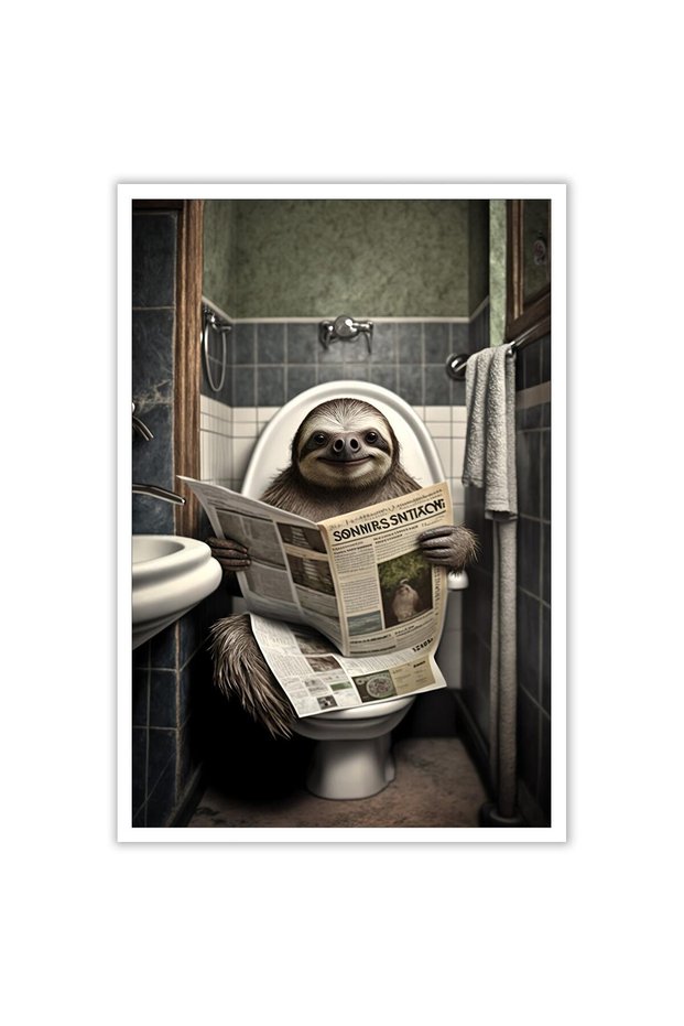 ALAYRA Funny Sloth Bathroom Canvas Wall Art Cute Sloth In Toilet Posters Black and White Animal Prints Painting Maximalist Mid Century Modern Aesthetic Wall Decor for Unframed30.5X40.6 CM