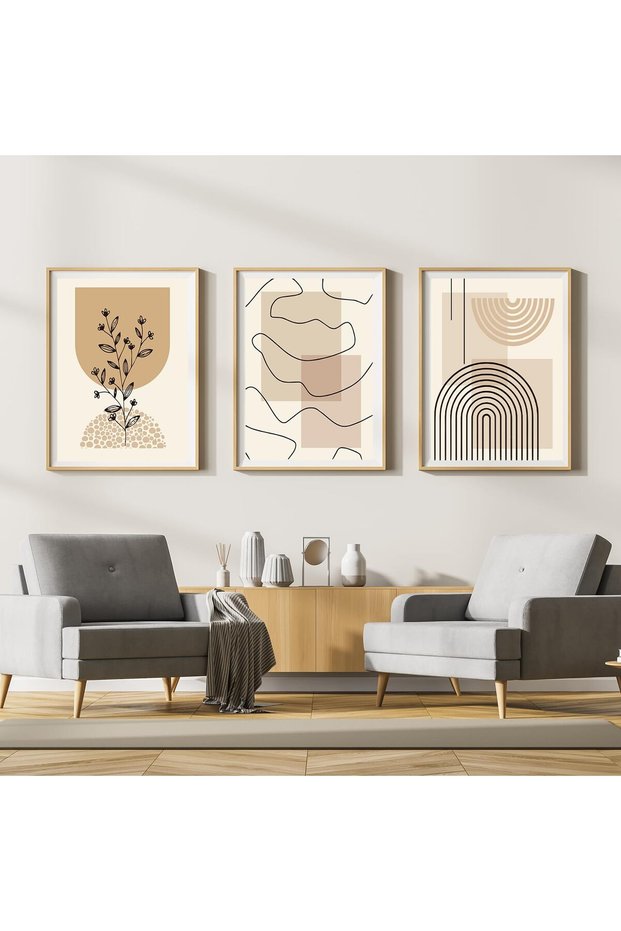 ALAYRA Canvas Pictures, Modern Abstract Art Poster, Wall Pictures Living Room, Boho Poster Set for Living Room, Bedroom, Without Frame (3 Pieces, , Geometry 3)20X30 CM