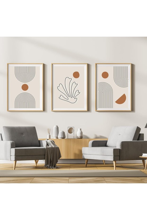 ALAYRA Canvas Pictures, Modern Abstract Art Poster, Wall Pictures Living Room, Boho Poster Set for Living Room, Bedroom (Geometry 2, 3 Pieces, )30X40 CM