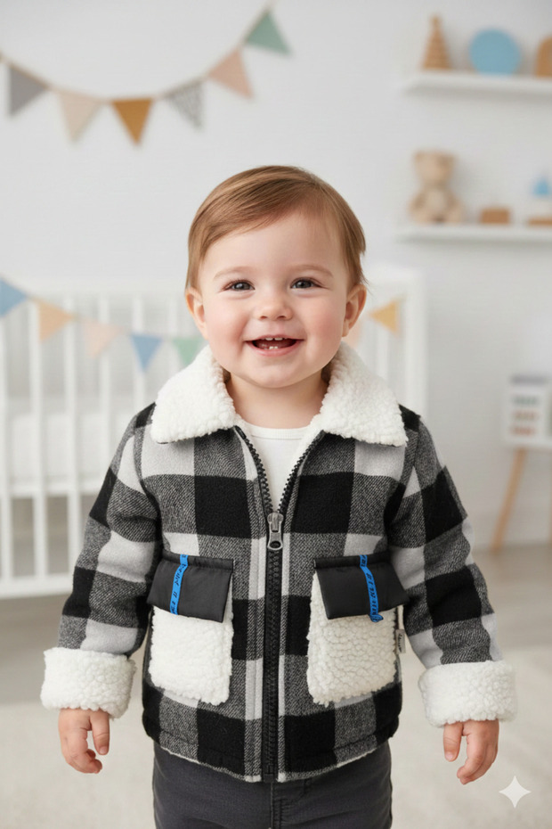 Newborn Baby Plaid Fur Coat Unisex