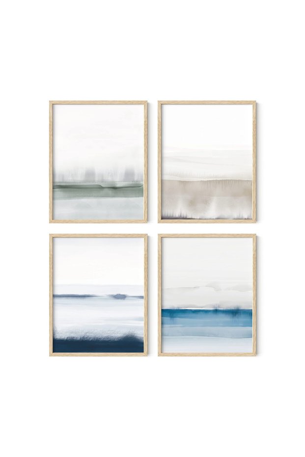 ALAYRA Landscape Painting - Set of 4 Nature Posters, Abstract Painting, Poster Nature Landscape Art, Blue Artwork Nature, Serene Pictures, Nature Paintings For Living Room30X40 CM