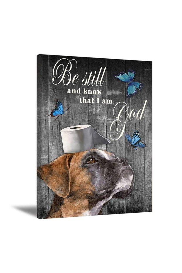 ALAYRA Dog Butterfly Wall Art Toilet Paper Dog Poster Farmhouse Animal Painting Retro Dog and Butterfly Artwork Be Still And Know That I Am God Quotes Print Living Room Bedroom60.96X40.64 CM