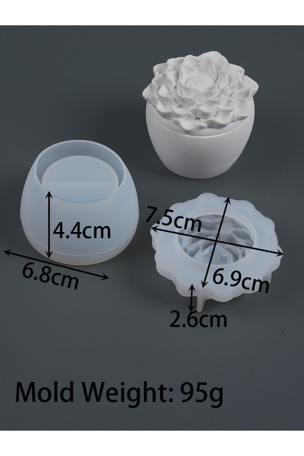 Peony Relief Sculpture Flower Candle Jar Silicone Mold Set Concrete Pouring Camellia Peony Storage B