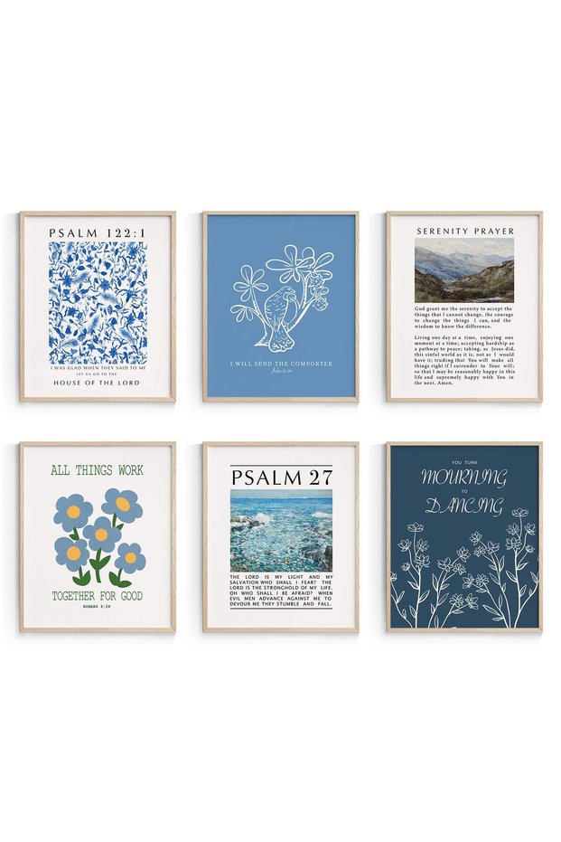 ALAYRA Blue Flower Wall Art Prints, Retro Wall Decors for Room Aesthtic, Abstract Posters for Girls Bedroom Decor Aesthetic Unframed, , Set of 620X25 CM