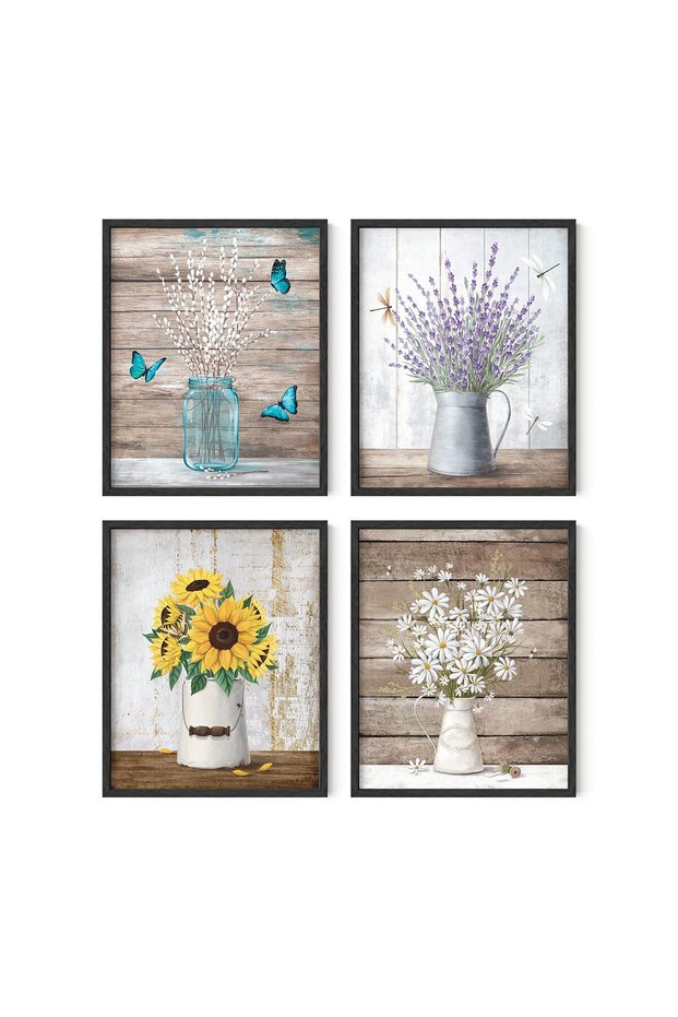 ALAYRA Floral Botanical Prints - Set of 4 Flower Posters, Flower Pictures Wall Decor, Floral Prints (Unframed )20X25 CM