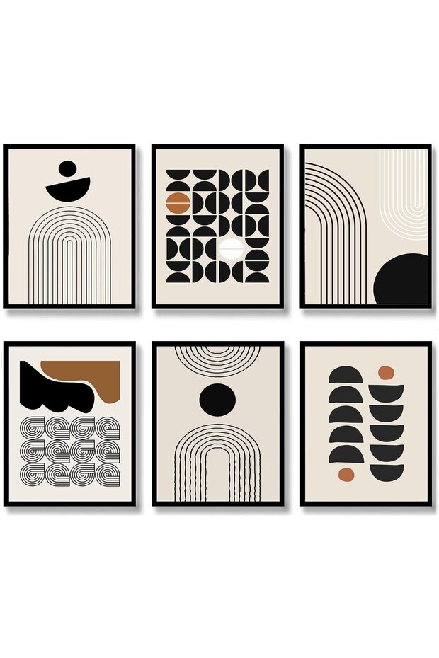 ALAYRA Boho Wall Art Mid-Century Modern Decor Minimalist Wall Art Posters Unframed Geometric Abstract Canvas Wall Art Living Room Bedroom Bathroom Boho Wall Decor (Neutral Boho)20X25 CM