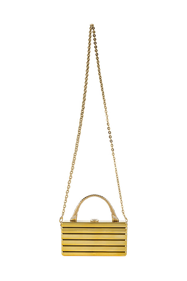 Women Gold Metallic Mini Box Bag