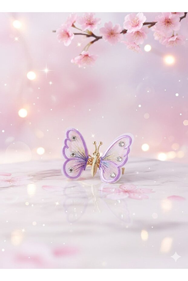 Elegant Stone-Mounted Moving Butterfly Model Detailed Hair Clip