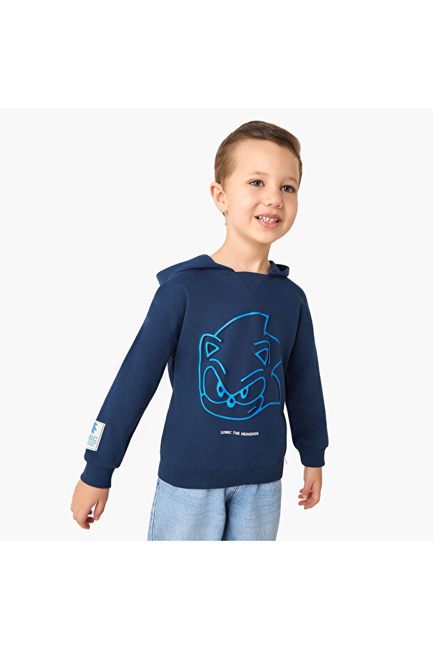 Sonic The Hedgehog Print Hoodie with Long Sleeves