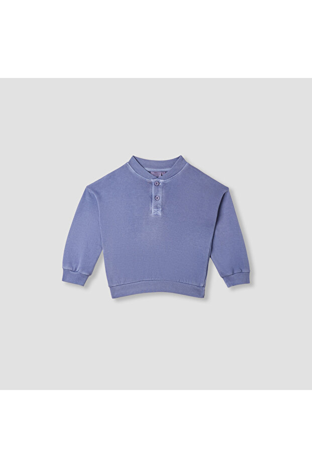 Solid Henley Neck Sweatshirt with Long Sleeves
