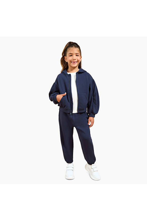 Solid Zip Through Hoodie with Long Sleeves - 2