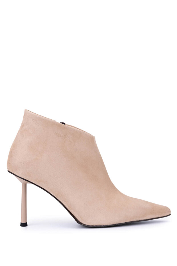 Women's Genuine Leather Beige Heeled Boots