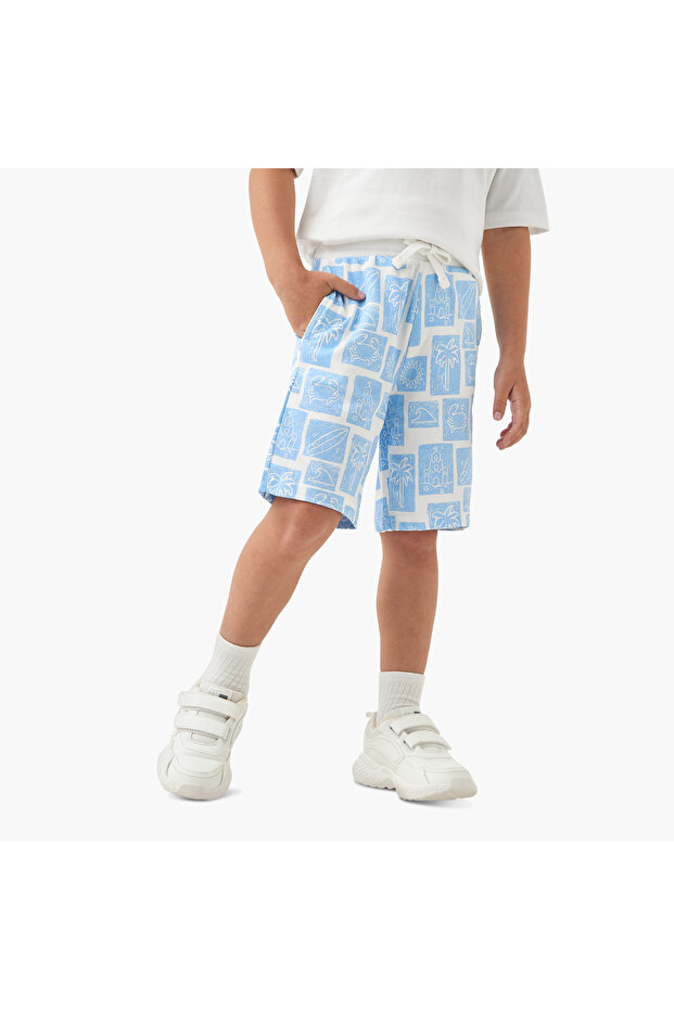 Printed Shorts with Drawstring Closure - 1