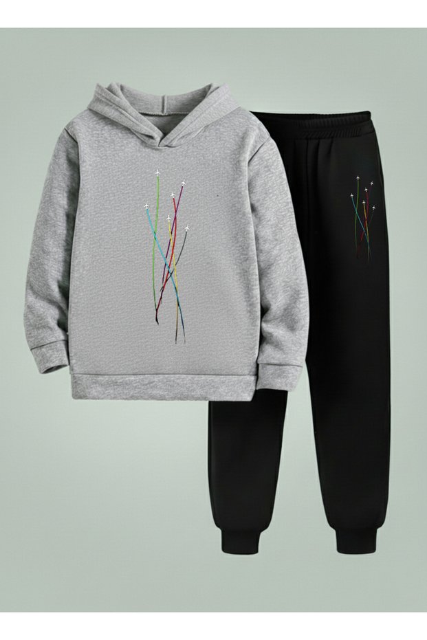 Hooded Sweatshirt - Tracksuit Set Children's Aircraft Race Printed 3 Thread Raised Lettering