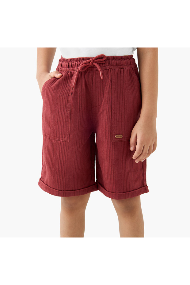 Textured Shorts with Drawstring Closure and Pockets