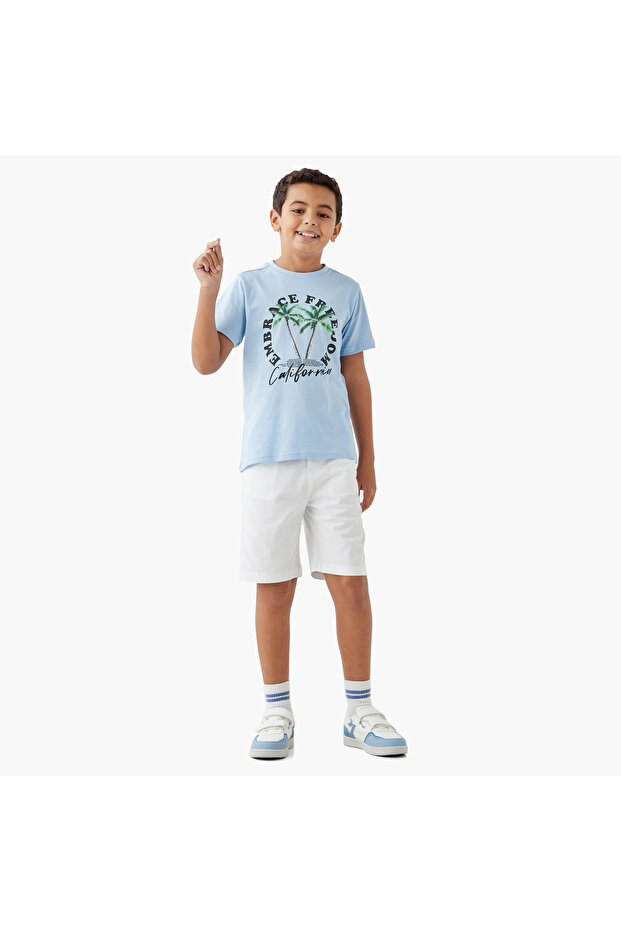 Solid Shorts with Button Closure and Pockets - 2