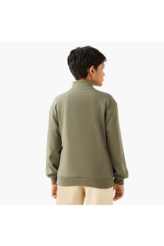 Solid High Neck Sweatshirt with Zip Closure - 3