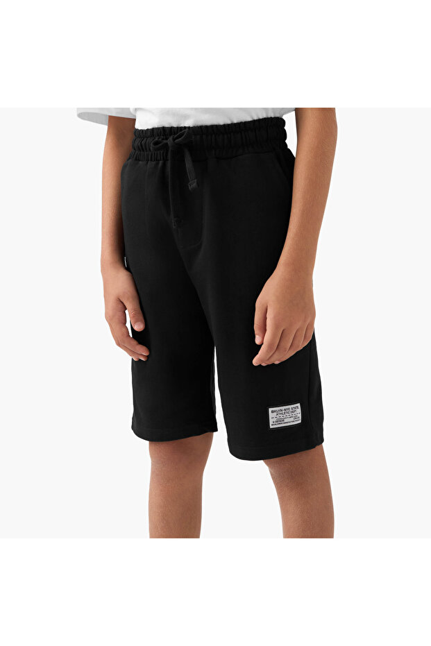 Solid Shorts with Drawstring Closure and Pockets - 1