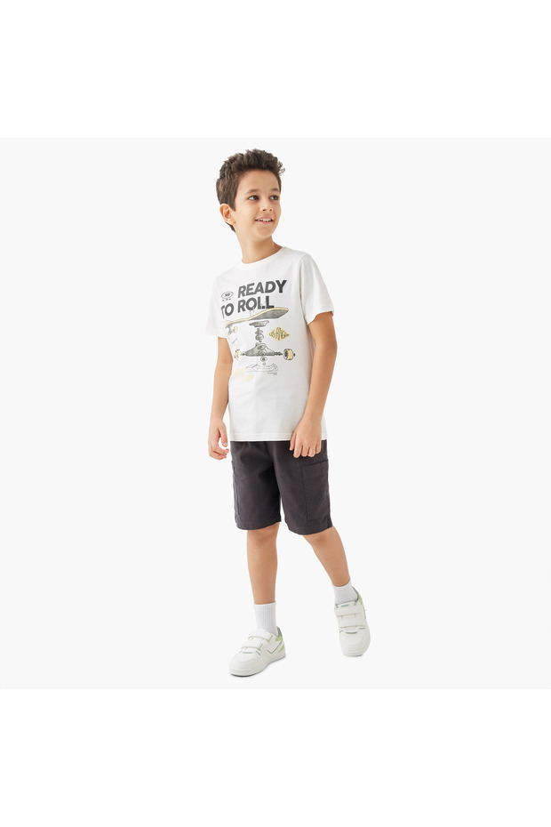 Solid Cargo Shorts with Drawstring Closure - 2