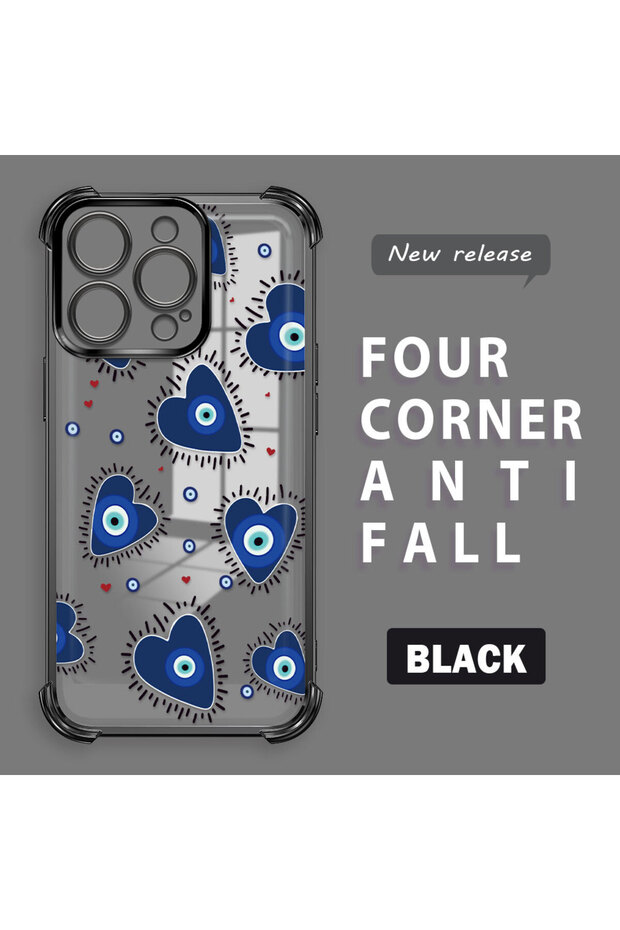 غطاء حماية شفاف من السيليكون متوافق مع آيفون 16 برو بنمط العين الشريرة - 1