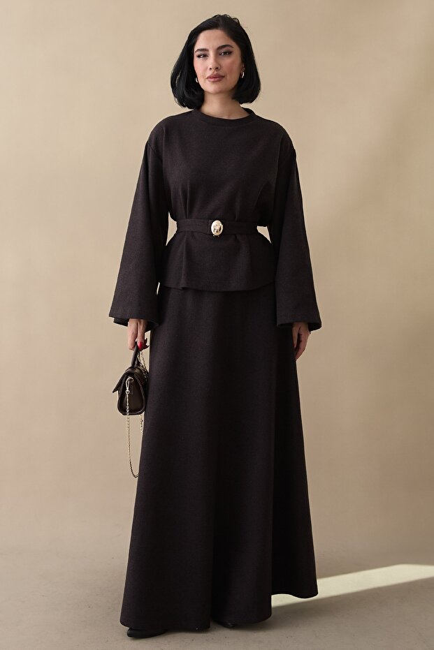Thessaloniki Wide Sleeve Skirted Bitter Brown Set