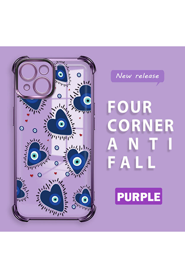 غطاء حماية شفاف من السيليكون متوافق مع آيفون 15 بنمط العين الشريرة - 1